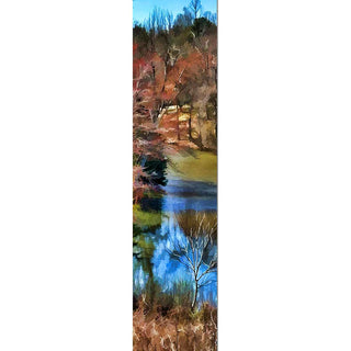 Explore the peaceful beauty of winter with our vertical panorama, Winter Lake. Featuring a serene lake surrounded by winter trees, this piece brings a sense of tranquility to any space. Perfect for nature enthusiasts and those seeking a calming atmosphere.  Winter Lake by Alison Thomas of Serenity Scenes Photography and Digital Art.