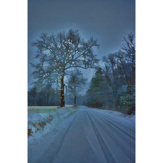 A country road through the snow in the evening.  Dusting by Alison Thomas of Serenity Scenes Photography and Digital Art.