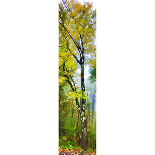 A tree in the fog with yellow autumn leaves.  "Foggy Yellow" by Alison Thomas of Serenity Scenes Photography and Digital Art.