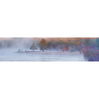 Experience the tranquil beauty of Pastel Island with this stunning horizontal panorama. The soft pastel colors and gentle fog create a breathtaking scene that will transport you to a peaceful retreat. Perfect for adding a touch of serenity to any room.  Pastel Island by Alison Thomas of Serenity Scenes Photography and Digital Art.