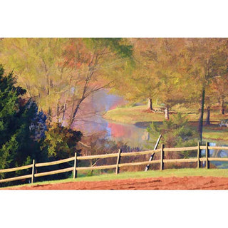 Imagine a picnic here by the water. It's early fall so it is cool but not cold. The trees are reflected in the water with a few bright orange spots from trees in autumn color.  Picnic on the Pond by Alison Thomas of Serenity Scenes Photography and Digital Art.