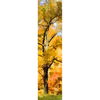 An image depicting an autumn tree with golden yellow, orange, and brown foliage against a pale sky.  "Yellow Branches" by Alison Thomas of Serenity Scenes Photography and Digital Art.