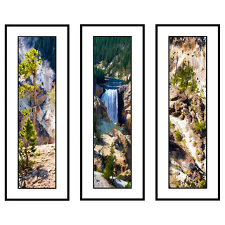 A grouping of images from the Yellowstone Canyon.  Colors of blue, green, and brown.  