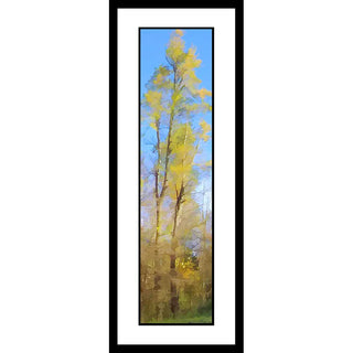 A tall yellow tree in abstract against a blue sky. Tall Yellow by Alison Thomas of Serenity Scenes Photography and Digital Art.